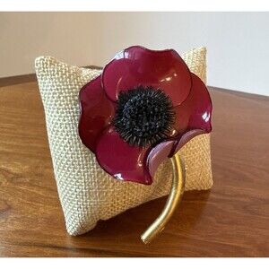 Fabrice Paris Fuchsia Resin Anemone Poppy Flower Stem Brooch Handmade Signed